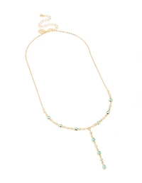 Gold Plated  Blue Cubic Zirconia Alternating Oval Y-Necklace