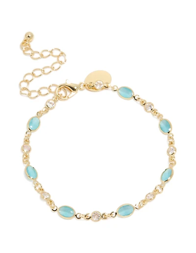 Gold Plated Blue & Clear Cubic Zirconia Oval Bracelet