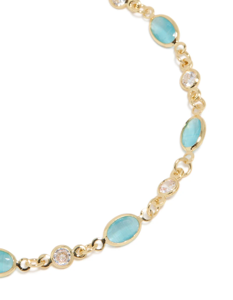 Gold Plated Blue & Clear Cubic Zirconia Oval Bracelet