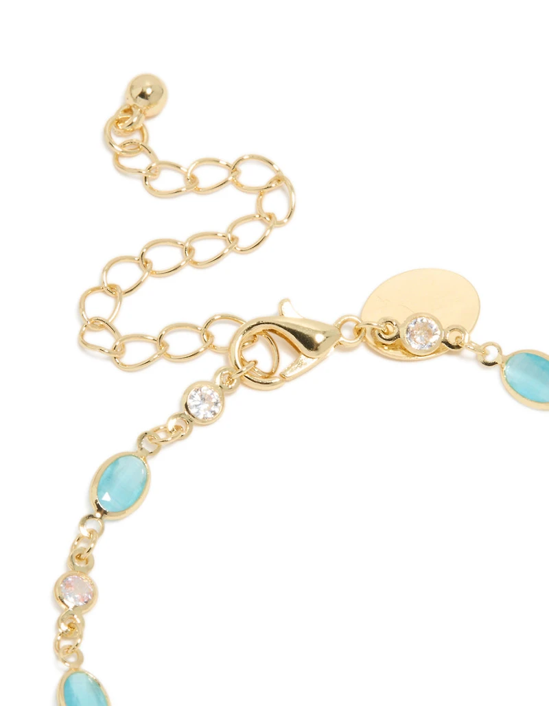 Gold Plated Blue & Clear Cubic Zirconia Oval Bracelet