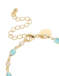 Gold Plated Blue & Clear Cubic Zirconia Oval Bracelet