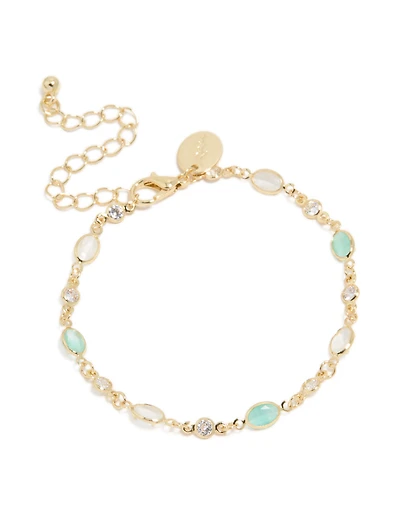 Gold Plated Clear & Blue Cubic Zirconia Oval Bracelet