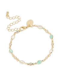 Gold Plated Clear & Blue Cubic Zirconia Oval Bracelet