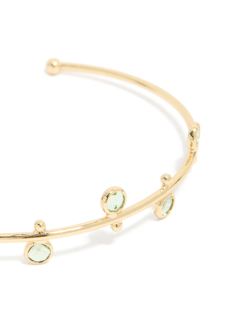 Gold Plated & Green Cubic Zirconia Wrist Cuff