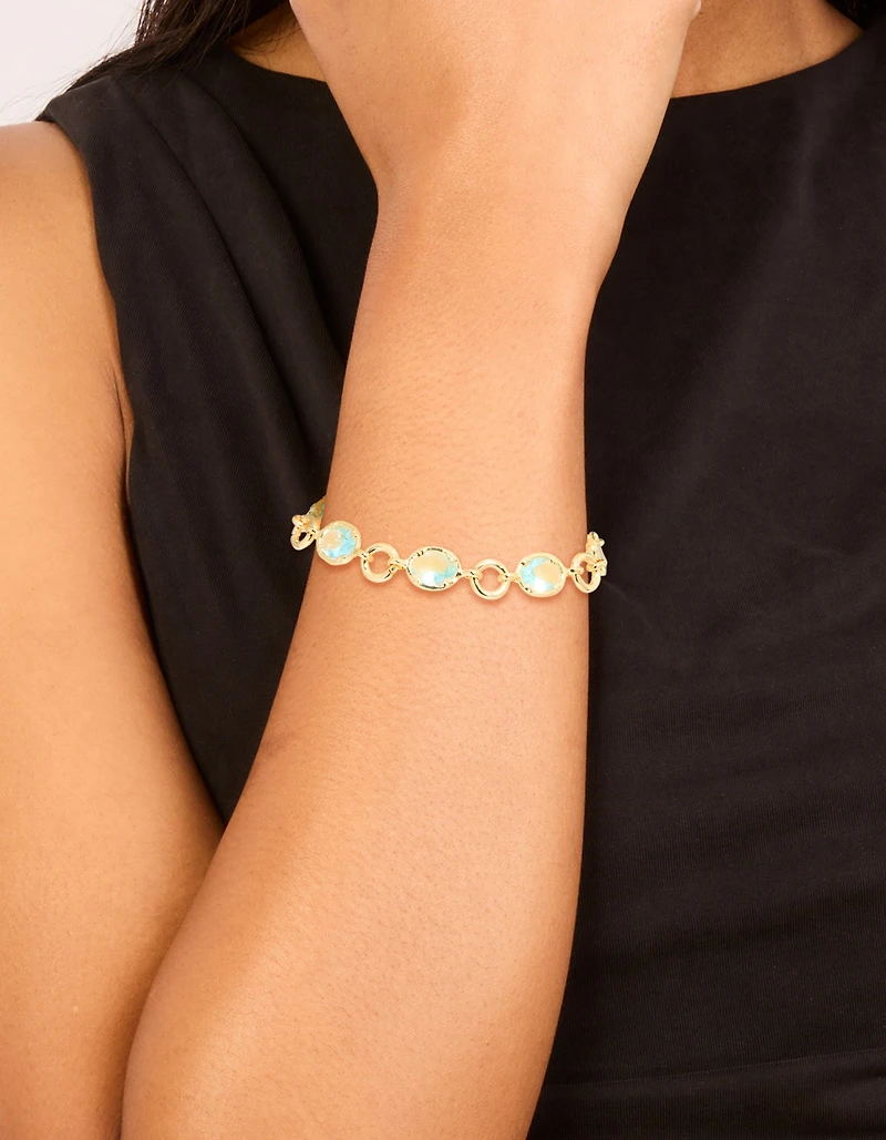 Gold Plated Aqua Cubic Zirconia Large Toggle Bracelet