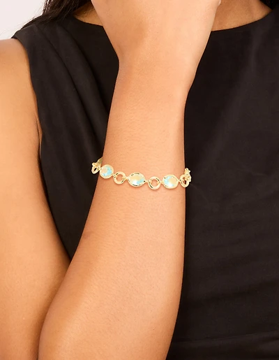 Gold Plated Aqua Cubic Zirconia Large Toggle Bracelet