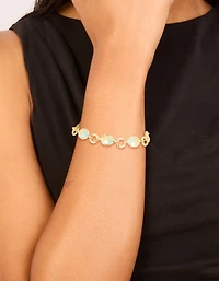 Gold Plated Aqua Cubic Zirconia Large Toggle Bracelet