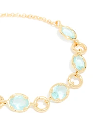 Gold Plated Aqua Cubic Zirconia Large Toggle Bracelet