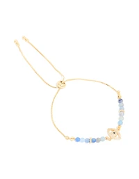 Gold Plated Blue Cubic Zirconia Evil Eye & Blue Beaded Toggle Bracelet