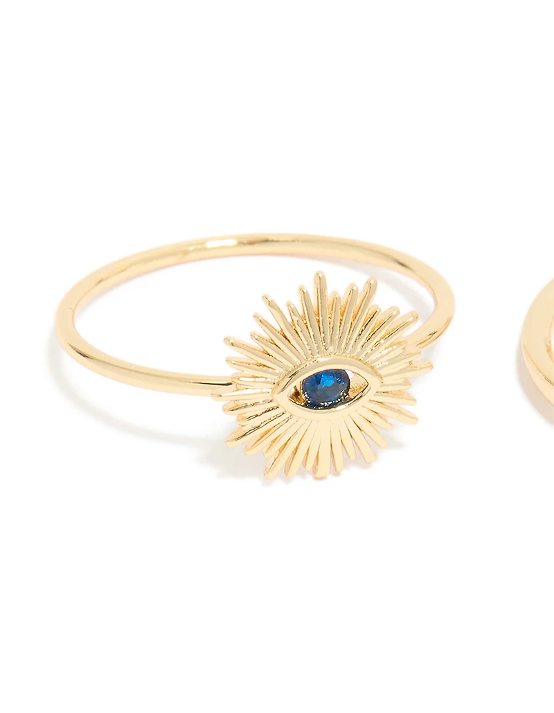 Gold Plated Cubic Zirconia  Evil Eye & Hamsa Hand Rings 4-Pack