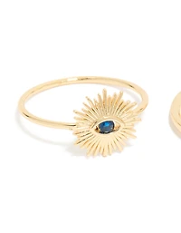 Gold Plated Cubic Zirconia  Evil Eye & Hamsa Hand Rings 4-Pack