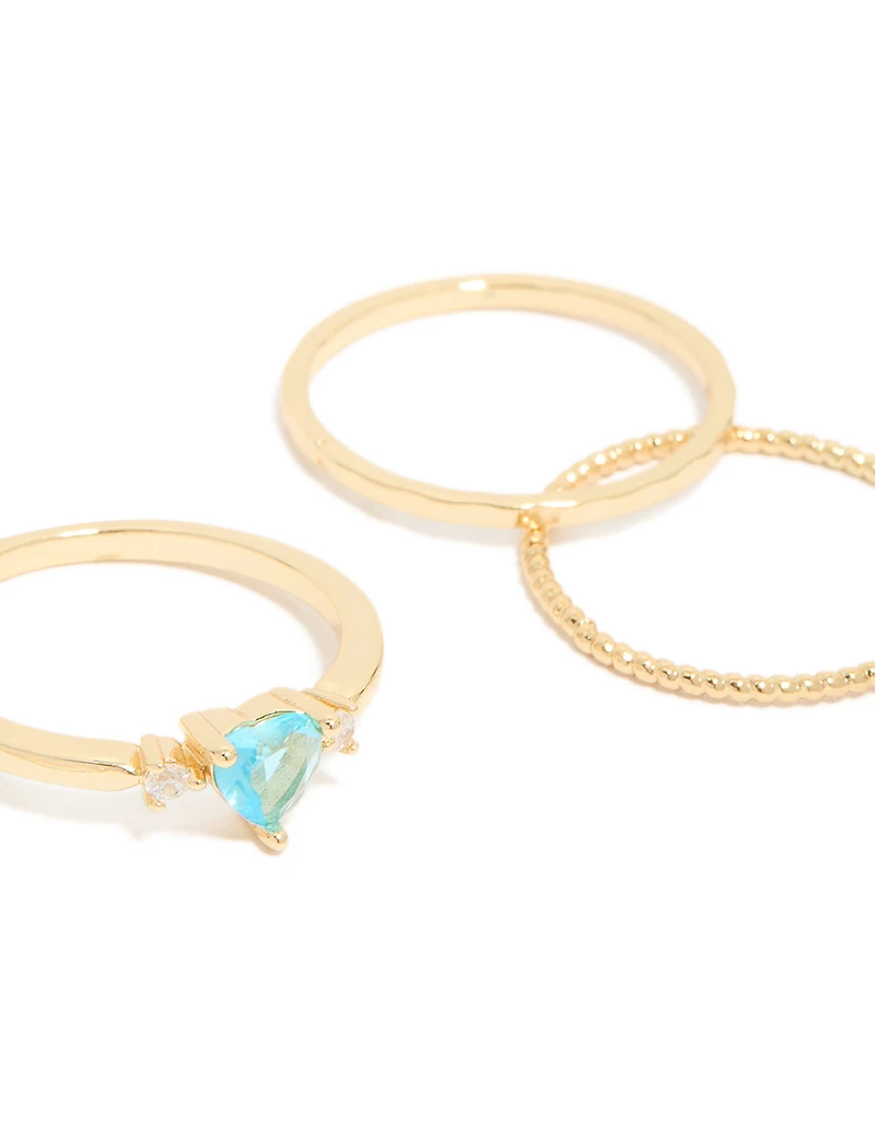 Gold Plated Blue Cubic Zirconia & Bubble Rings 5-Pack