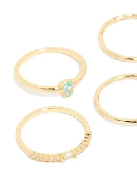Gold Plated Aqua Cubic Zirconia Rings 5-Pack