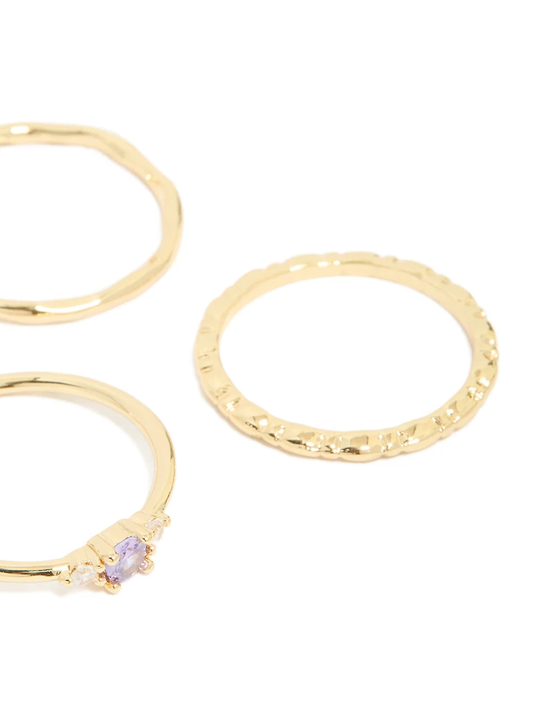 Gold Plated Aqua Cubic Zirconia Rings 5-Pack