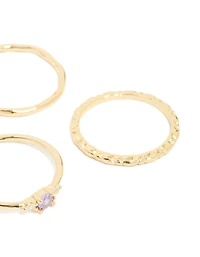 Gold Plated Aqua Cubic Zirconia Rings 5-Pack