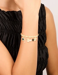 Gold Heart & Black Stone Charm Bracelet