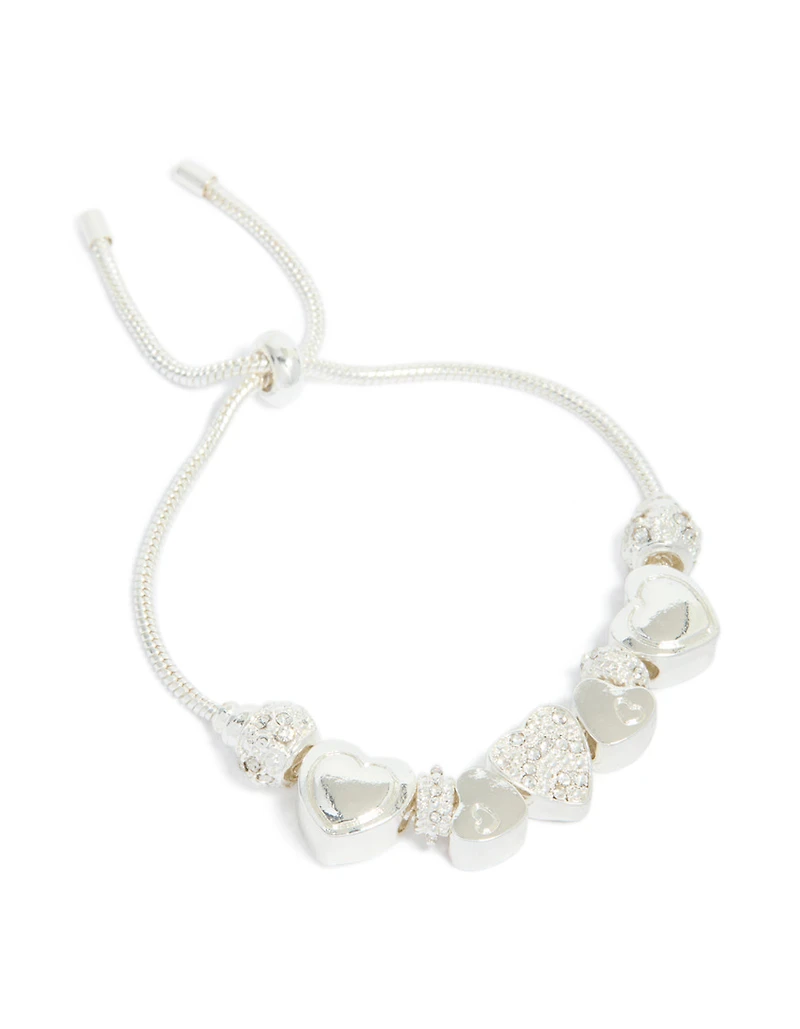 Silver Diamante Heart Charm Toggle Bracelet