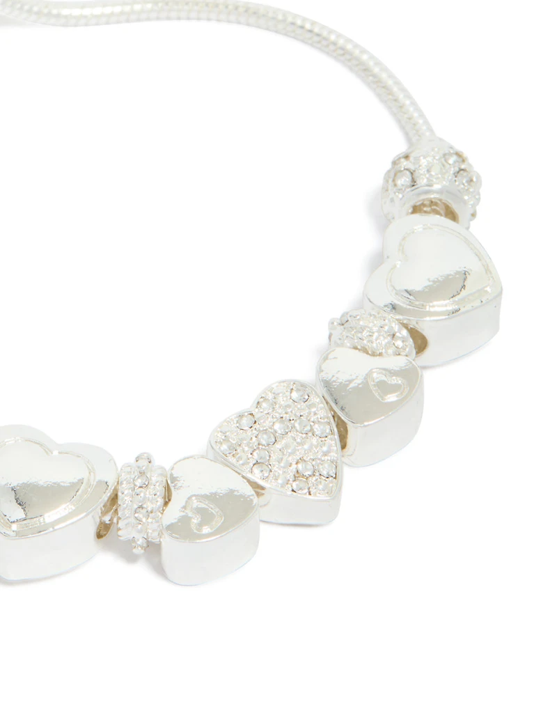 Silver Diamante Heart Charm Toggle Bracelet