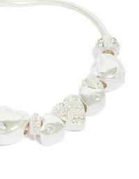 Silver Diamante Heart Charm Toggle Bracelet