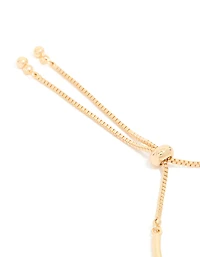 Gold Cubic Zirconia Bow Charm Toggle Bangle