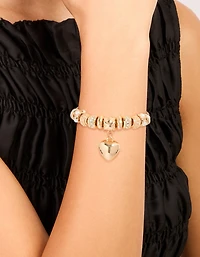 Gold Heart & Pearl Charm Toggle Bracelet