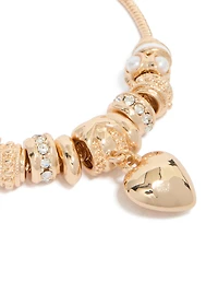 Gold Heart & Pearl Charm Toggle Bracelet