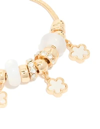 Gold White Flower Charm Trio Toggle Bracelet