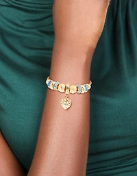 Bracelet à bascule diamant doré bleu & cœur en fusion