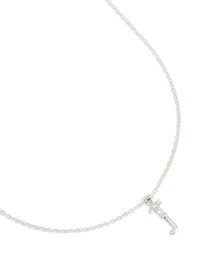 Collier en zircone cubique mince plaqué argent avec la lettre J