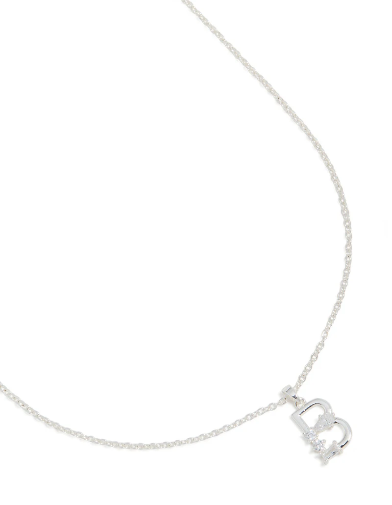 Collier en zircone cubique fin plaqué argent avec la lettre B