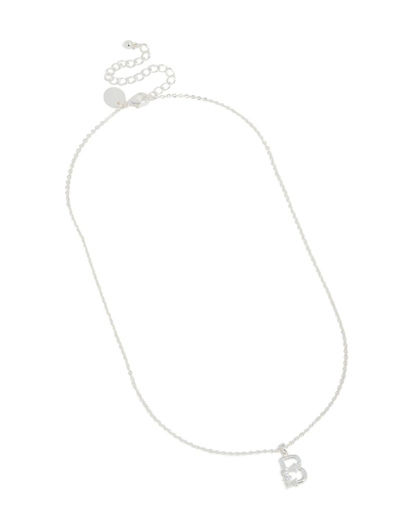 Collier en zircone cubique fin plaqué argent avec la lettre B