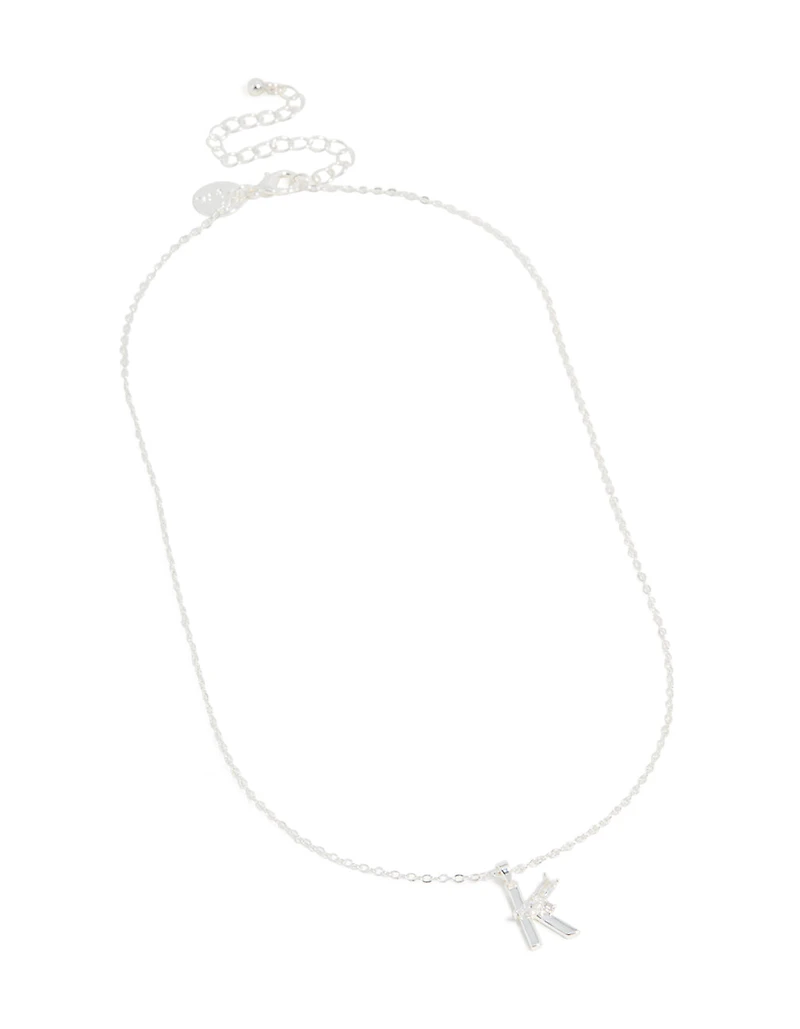 Collier en zircone cubique mince plaqué argent avec la lettre K
