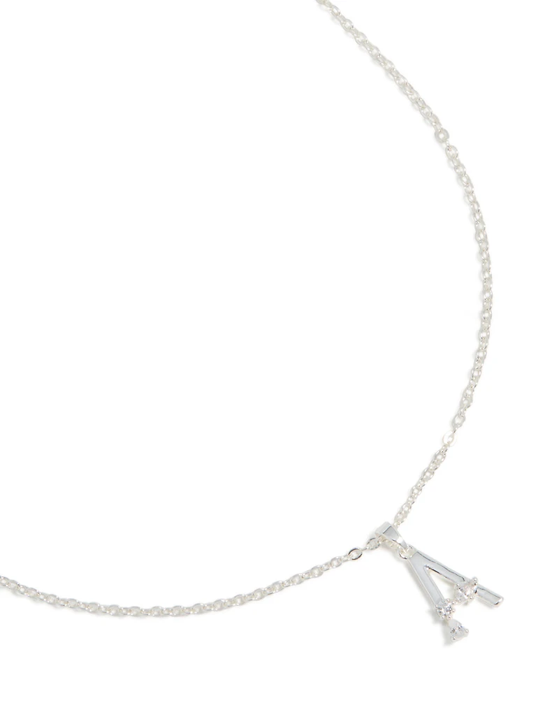 Collier en zircone cubique mince plaqué argent Lettre A