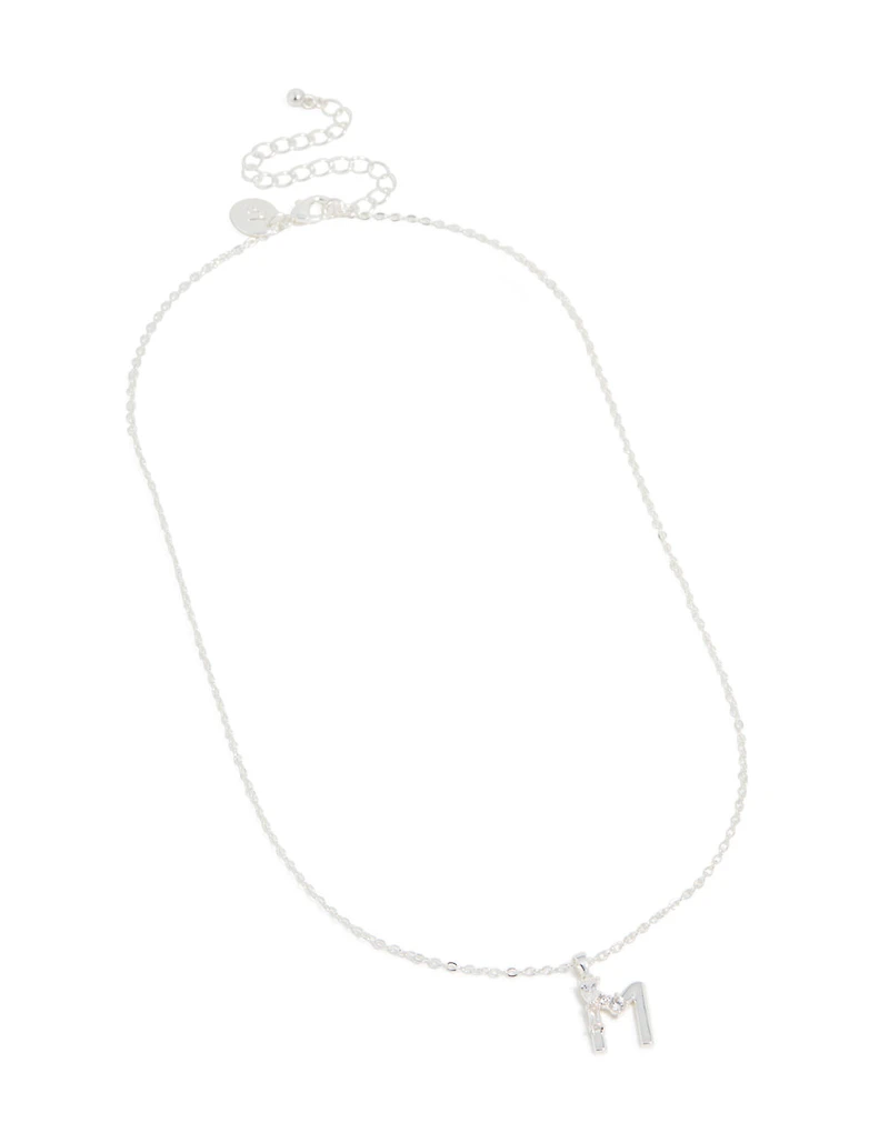 Collier en zircone cubique mince plaqué argent en lettres M