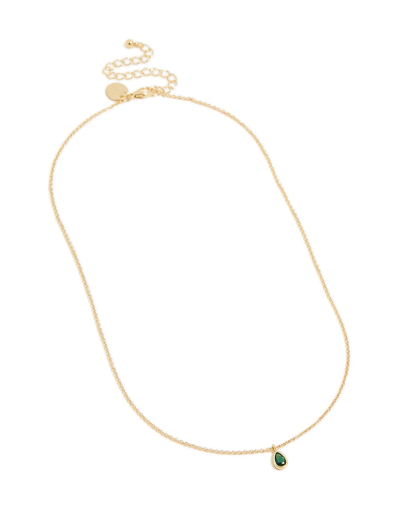 Collier de pierre de naissance en émeraude de mai plaqué or