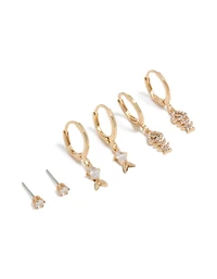 Gold Fish Cubic Zirconia Huggie & Stud Earrings 3-Pack