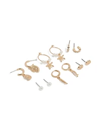 Gold Sea Life Huggie Earrings 6-Pack