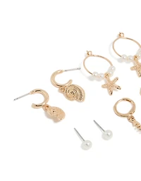 Gold Sea Life Huggie Earrings 6-Pack