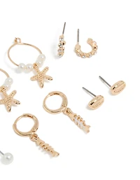 Gold Sea Life Huggie Earrings 6-Pack