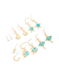 Gold Aqua Diamante Stingray & Sea Life Earrings 6-Pack
