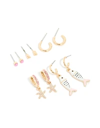 Boucles d’oreilles poisson rose or et émail pack de 5