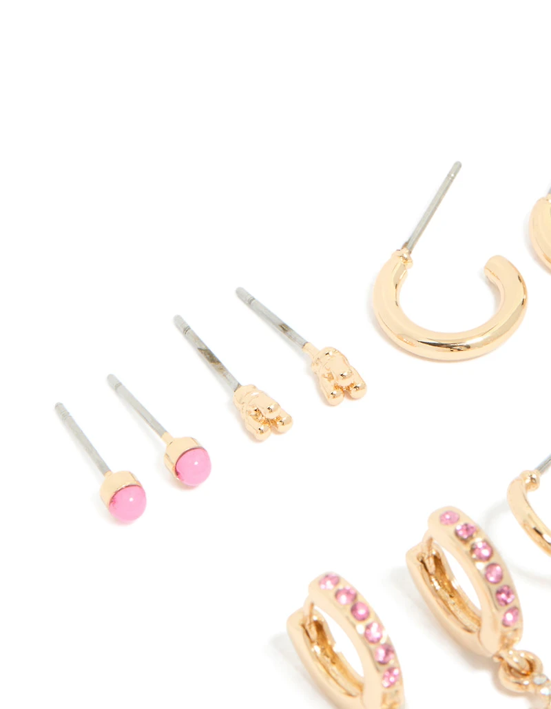 Gold Pink & Enamel Fish Earrings 5-Pack