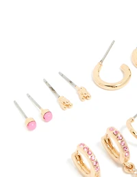 Gold Pink & Enamel Fish Earrings 5-Pack