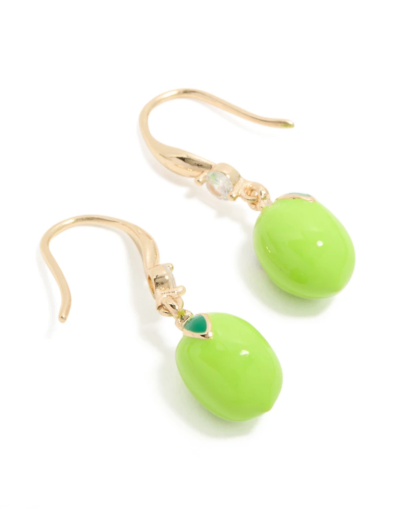 Gold Lime Cubic Zirconia Hook Earrings