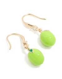 Gold Lime Cubic Zirconia Hook  Earrings