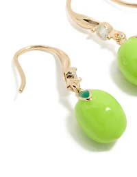 Gold Lime Cubic Zirconia Hook  Earrings