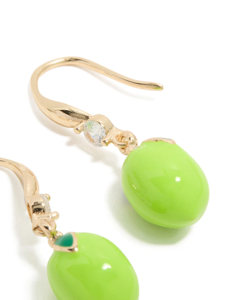 Gold Lime Cubic Zirconia Hook Earrings