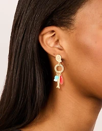 Boucles d’oreilles tombantes en perles dorées rouges et porte-bonheur de poisson