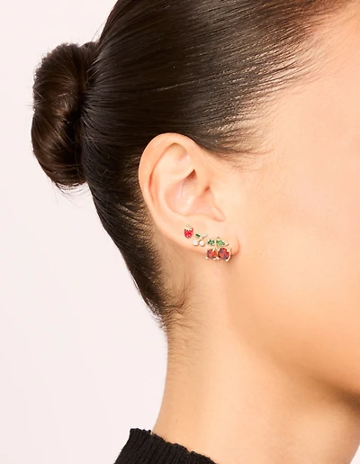 Gold Strawberry & Cherries Earrings 3-Pack