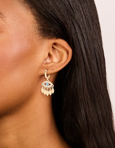 Gold Evil Eye Drop Huggie Earrings
